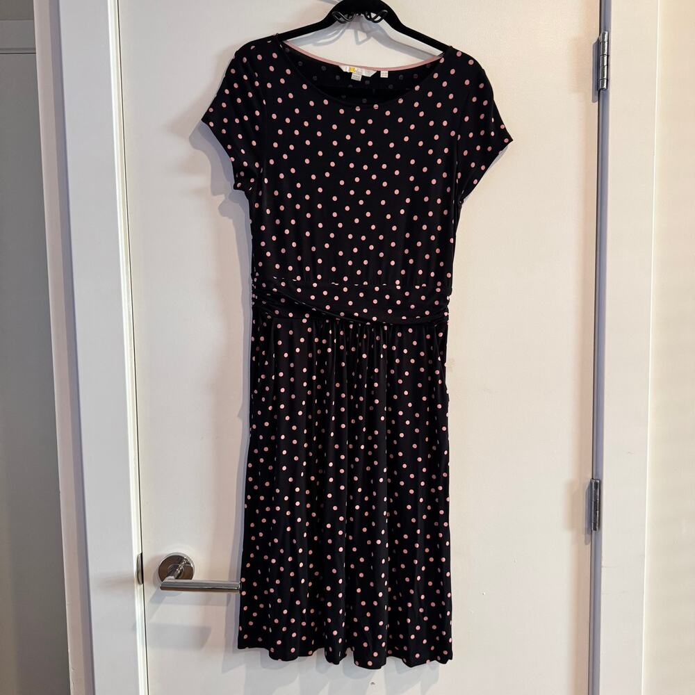 Boden Polka Dot Sheath Dress Black Pink Pullover Pocket Cap Sleeve Sz 6